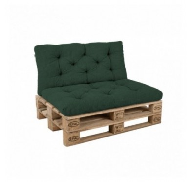 Set de 2 coussins de jardin matelassés pour palettes | Velours côtelé | Couleur vert foncé