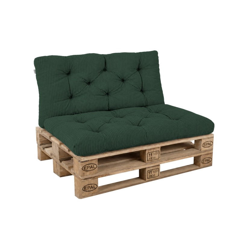 Set de 2 coussins de jardin matelassés pour palettes | Velours côtelé | Couleur vert foncé