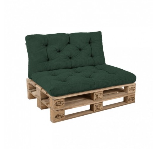 Set de 2 coussins de jardin matelassés pour palettes | Velours côtelé | Couleur vert foncé