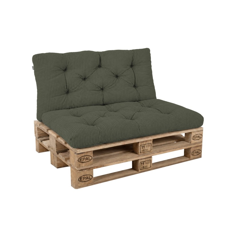 Set de 2 coussins de jardin matelassés pour palettes | Velours côtelé | Couleur vert