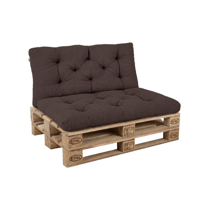 Set de 2 coussins de jardin matelassés pour palettes | Velours côtelé | Couleur marron foncé