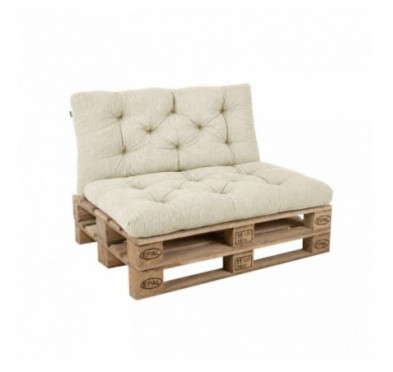 Set de 2 coussins de jardin matelassés pour palettes | Velours côtelé | Couleur beige foncé