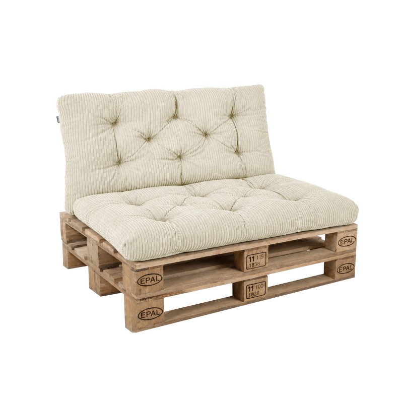 Set de 2 coussins de jardin matelassés pour palettes | Velours côtelé | Couleur beige foncé