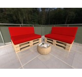 Set de 2 Coussins pour Palettes Imperméable 120x80 + 120x40 Rouge