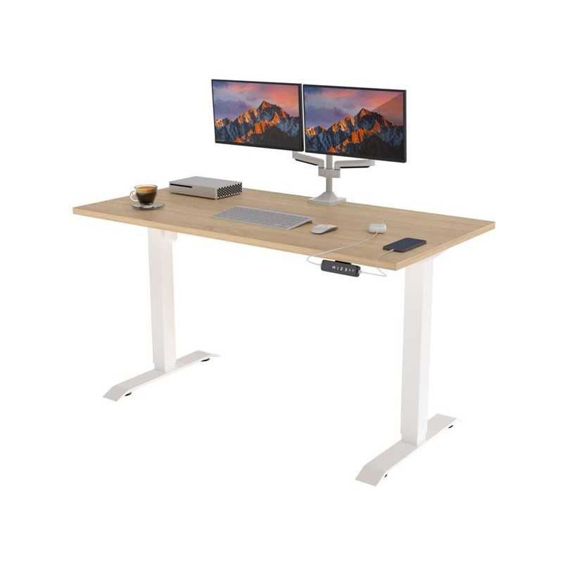 POKAR Bureau avec cadre électrique blanc et plateau Chêne Sonoma 140x60