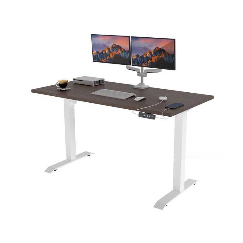 POKAR Bureau avec cadre électrique blanc et plateau Chêne Davos 120x60