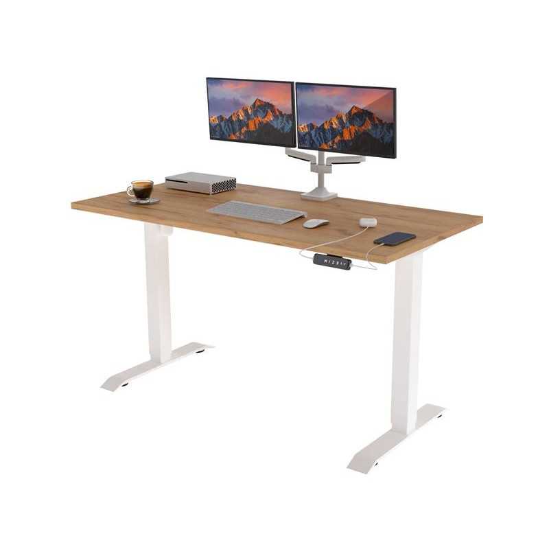 POKAR Bureau avec cadre électrique blanc et plateau Chêne Craft 120x60