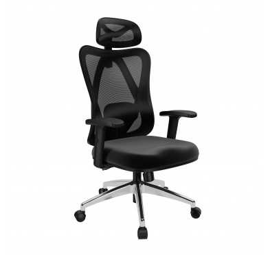 Chaise de bureau ergonomique, noire + pieds argentés