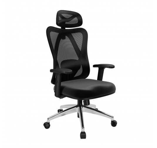 Chaise de bureau ergonomique, noire + pieds argentés