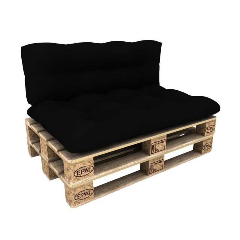 Set de 2 coussins pour palette imperméables, matelassés, 120x80 + 120x40, Noir