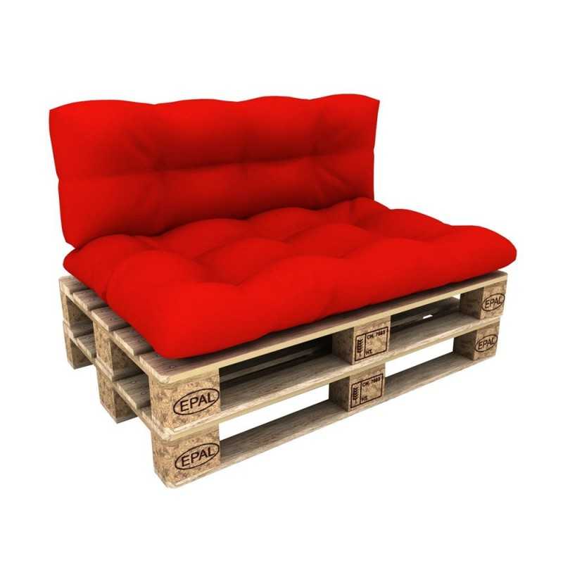 Set de 2 coussins pour palette imperméables, matelassés, 120x80 + 120x40, Rouge