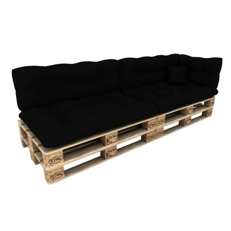 Set de 6 coussins pour palette imperméables, matelassés, 2x Siège + 2x Dossier + Latérale + Décorative, Noir