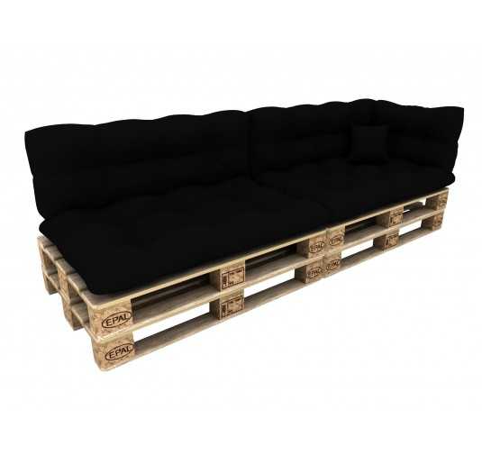 Set de 6 coussins pour palette imperméables, matelassés, 2x Siège + 2x Dossier + Latérale + Décorative, Noir