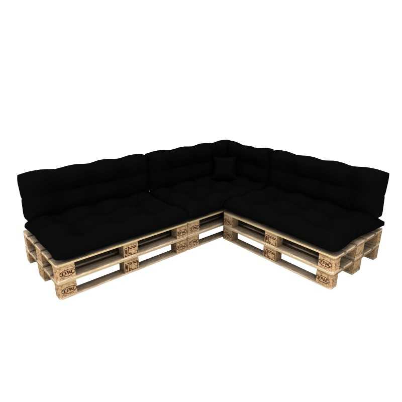 Set de 8 coussins pour palette imperméables, matelassés, 3x Siège + 3x Dossier + Latérale + Décorative, Noir