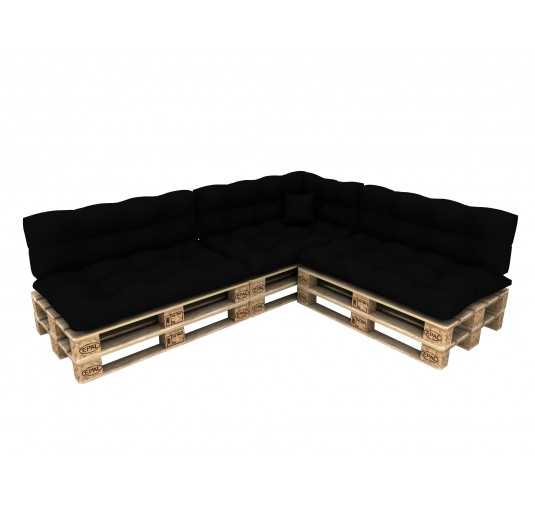 Set de 8 coussins pour palette imperméables, matelassés, 3x Siège + 3x Dossier + Latérale + Décorative, Noir