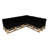 Set de 8 coussins pour palette imperméables, matelassés, 3x Siège + 3x Dossier + Latérale + Décorative, Noir