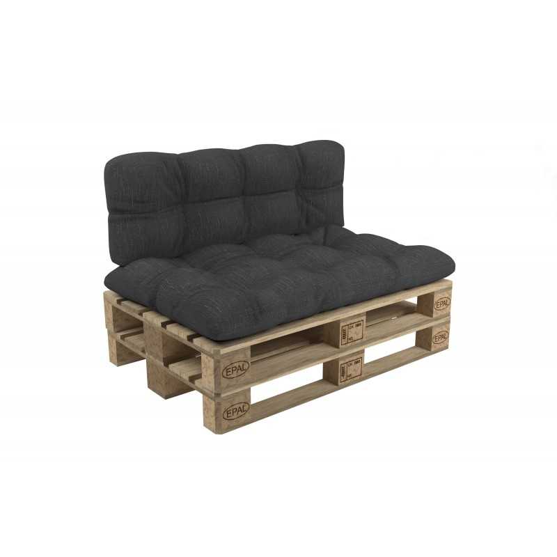 Set de 2 Coussins Matelassés pour Palettes, Assise 120x60 cm + Dossier 120x60 cm, Anthracite