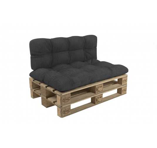 Set de 2 Coussins Matelassés pour Palettes, Assise 120x60 cm + Dossier 120x60 cm, Anthracite