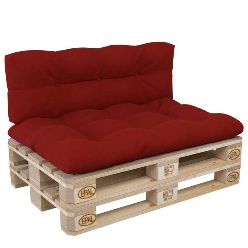 Set de 2 Coussins pour Palette 120x80 + 120x40, Matelassé, Rouge