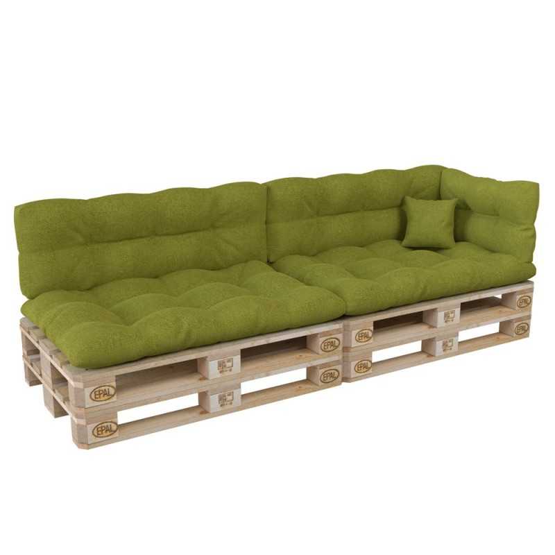 Set de 6 Coussins pour Palette, 2x 120x80 + 2x 120x40 + 60x40 + 40x40, Matelassé, Vert Lime