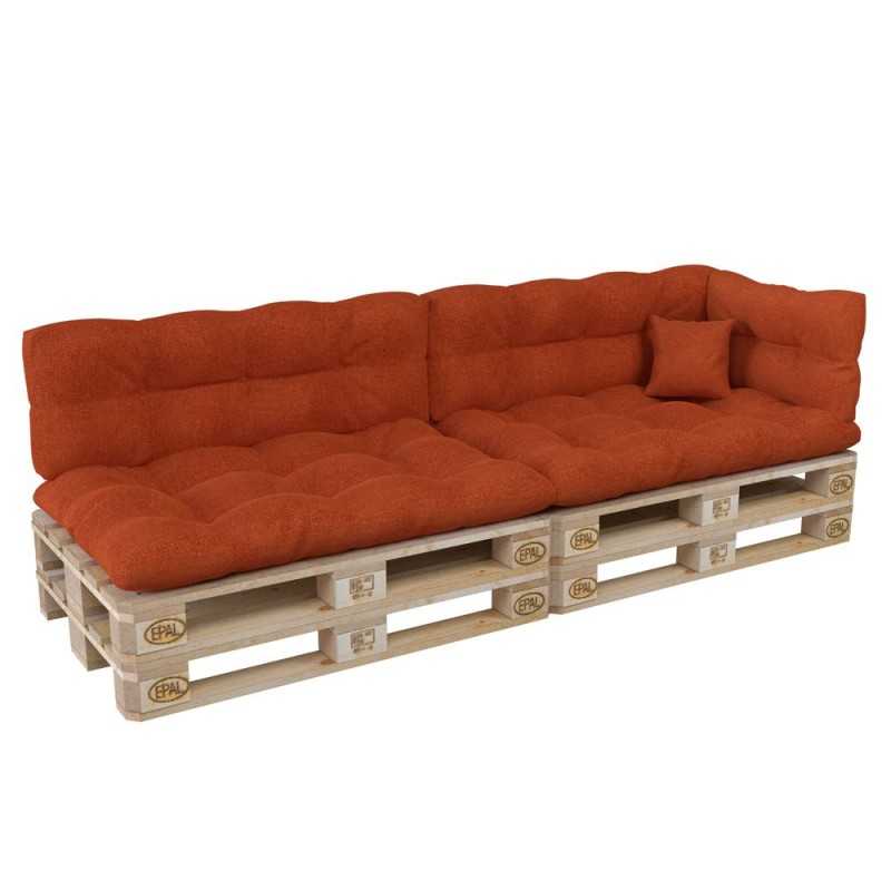 Set de 6 Coussins pour Palette, 2x 120x80 + 2x 120x40 + 60x40 + 40x40, Matelassé, Orange