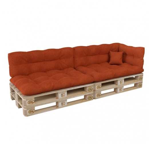 Set de 6 Coussins pour Palette, 2x 120x80 + 2x 120x40 + 60x40 + 40x40, Matelassé, Orange