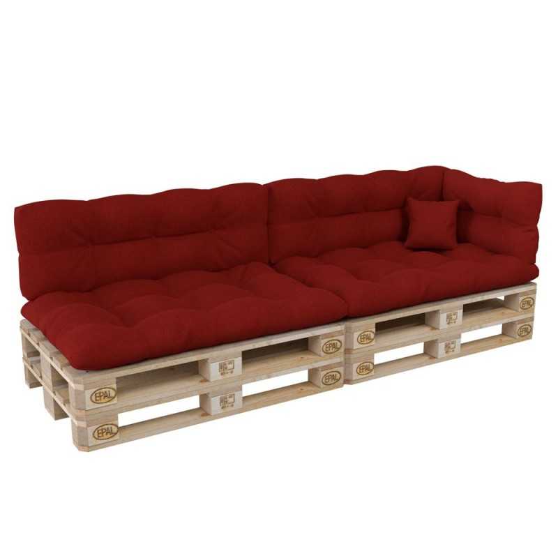 Set de 6 Coussins pour Palette, 2x 120x80 + 2x 120x40 + 60x40 + 40x40, Matelassé, Rouge