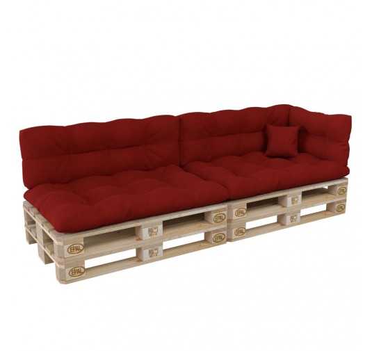 Set de 6 Coussins pour Palette, 2x 120x80 + 2x 120x40 + 60x40 + 40x40, Matelassé, Rouge