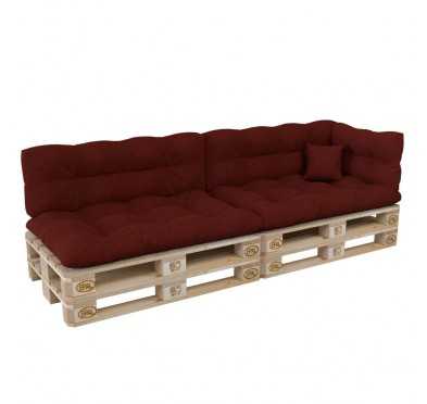 Set de 6 Coussins pour Palette, 2x 120x80 + 2x 120x40 + 60x40 + 40x40, Matelassé, Bordeaux