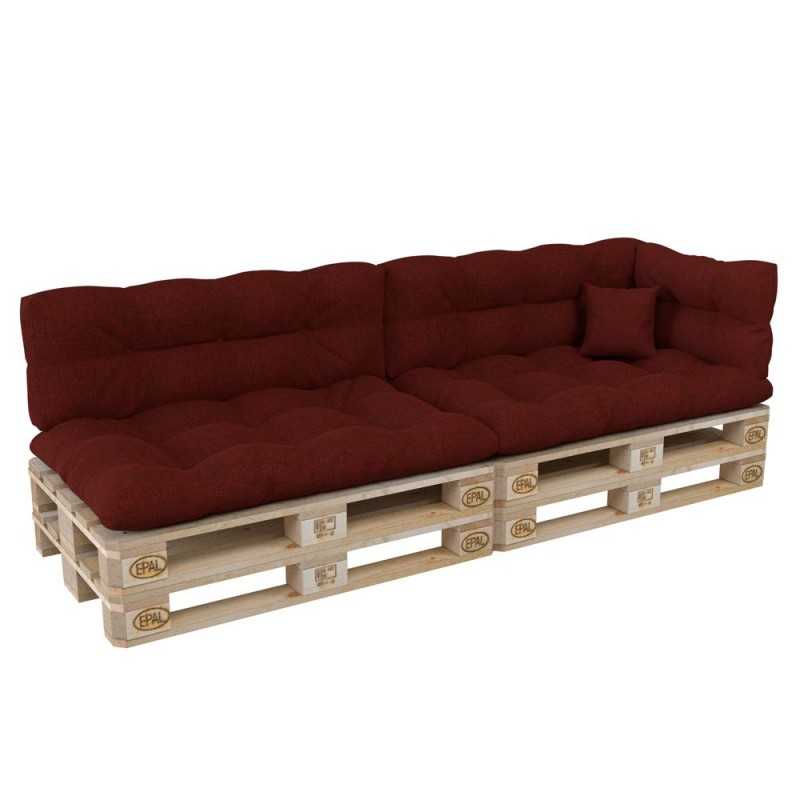 Set de 6 Coussins pour Palette, 2x 120x80 + 2x 120x40 + 60x40 + 40x40, Matelassé, Bordeaux