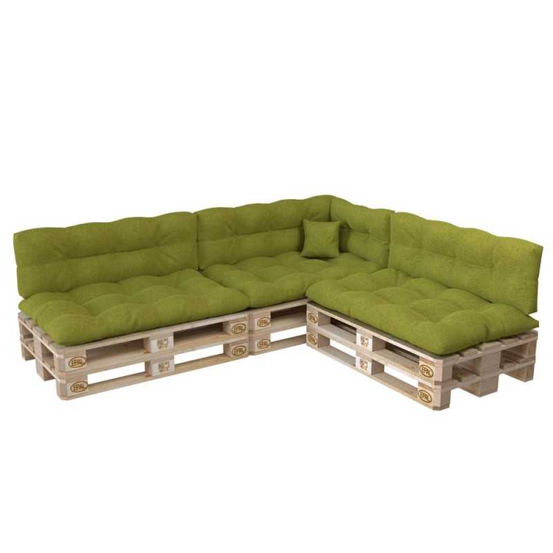 Set de 8 Coussins pour Palette, 3x 120x80 + 3x 120x40 + 60x40 + 40x40, Matelassé, Vert Lime