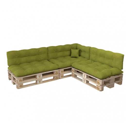 Set de 8 Coussins pour Palette, 3x 120x80 + 3x 120x40 + 60x40 + 40x40, Matelassé, Vert Lime