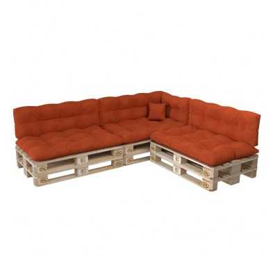 Set de 8 Coussins pour Palette, 3x 120x80 + 3x 120x40 + 60x40 + 40x40, Matelassé, Orange