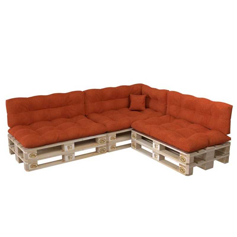 Set de 8 Coussins pour Palette, 3x 120x80 + 3x 120x40 + 60x40 + 40x40, Matelassé, Orange