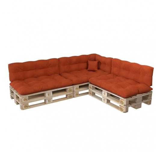 Set de 8 Coussins pour Palette, 3x 120x80 + 3x 120x40 + 60x40 + 40x40, Matelassé, Orange