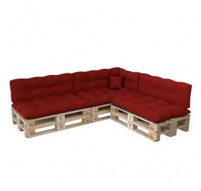 Set de 8 Coussins pour Palette, 3x 120x80 + 3x 120x40 + 60x40 + 40x40, Matelassé, Rouge