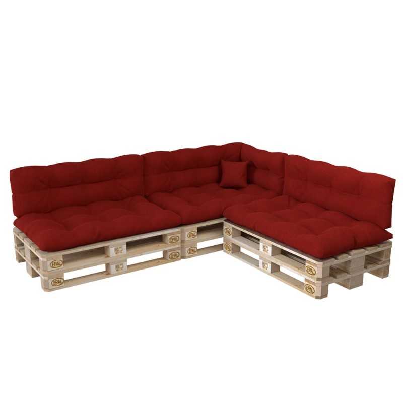 Set de 8 Coussins pour Palette, 3x 120x80 + 3x 120x40 + 60x40 + 40x40, Matelassé, Rouge