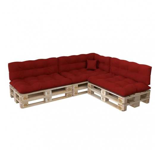 Set de 8 Coussins pour Palette, 3x 120x80 + 3x 120x40 + 60x40 + 40x40, Matelassé, Rouge