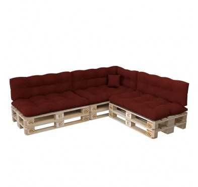 Set de 8 Coussins pour Palette, 3x 120x80 + 3x 120x40 + 60x40 + 40x40, Matelassé, Bordeaux