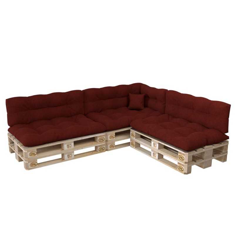 Set de 8 Coussins pour Palette, 3x 120x80 + 3x 120x40 + 60x40 + 40x40, Matelassé, Bordeaux