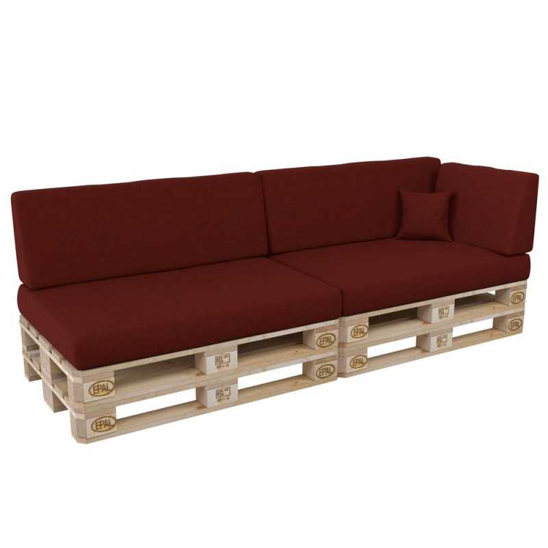 Set de 6 Coussins pour Palette, 2x 120x80 + 2x 120x40 + 60x40 + 40x40, Bordeaux