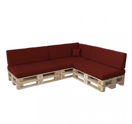 Set de 8 Coussins pour Palette, 3x 120x80 + 3x 120x40 + 60x40 + 40x40, Bordeaux