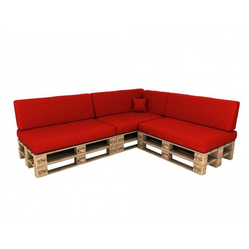 Set de 8 Coussins pour Palettes Imperméable 120x80 + 120x40 Rouge