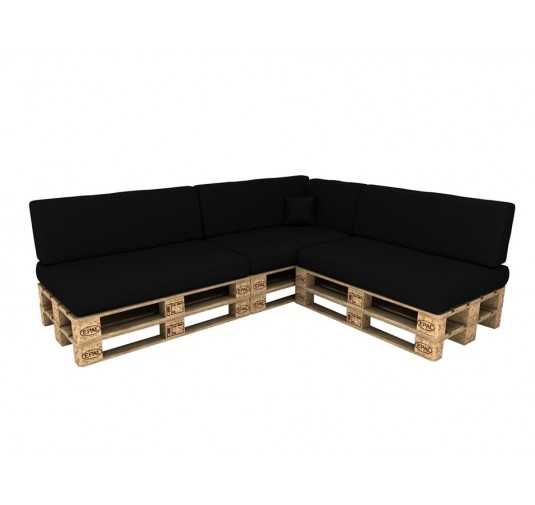 Set de 8 Coussins pour Palettes Imperméable 120x80 + 120x40 Noir