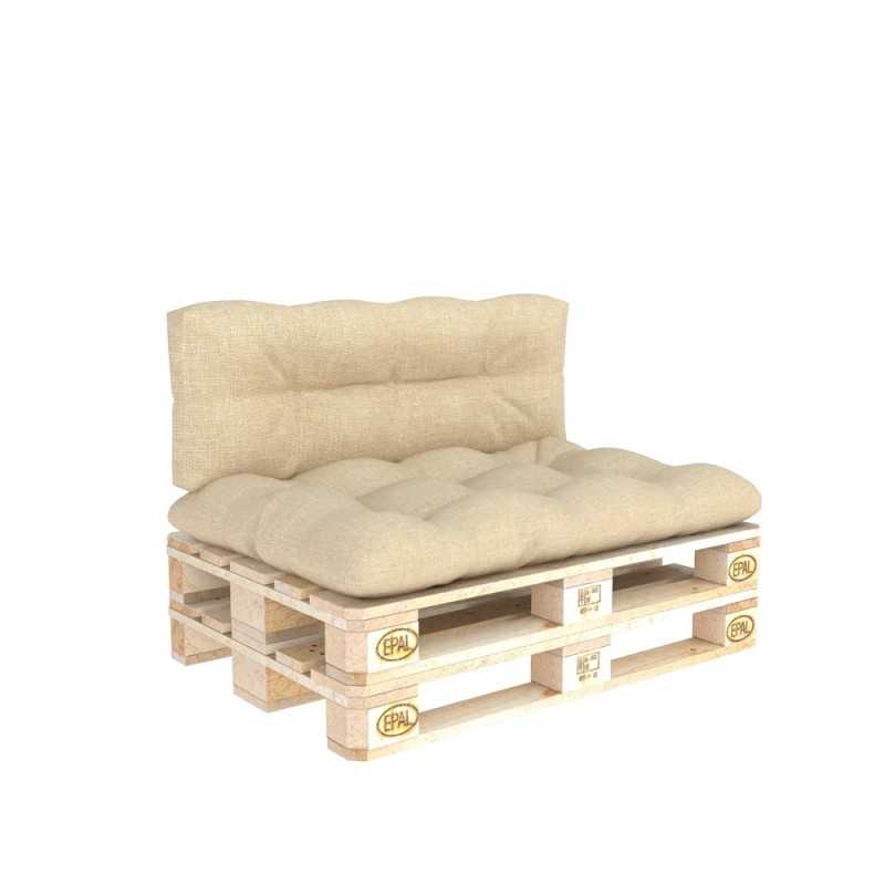 Set de 2 Coussins Matelassés pour Palettes 120x80 + 120x40 Beige