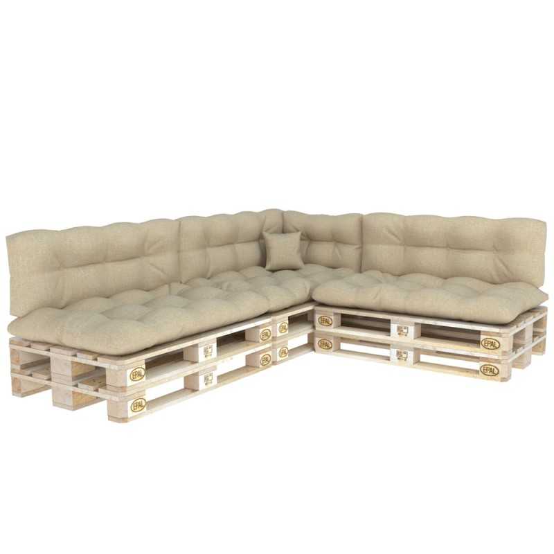 Set de 8 Coussins Matelassés pour Palettes 120x80 + 120x40 Beige