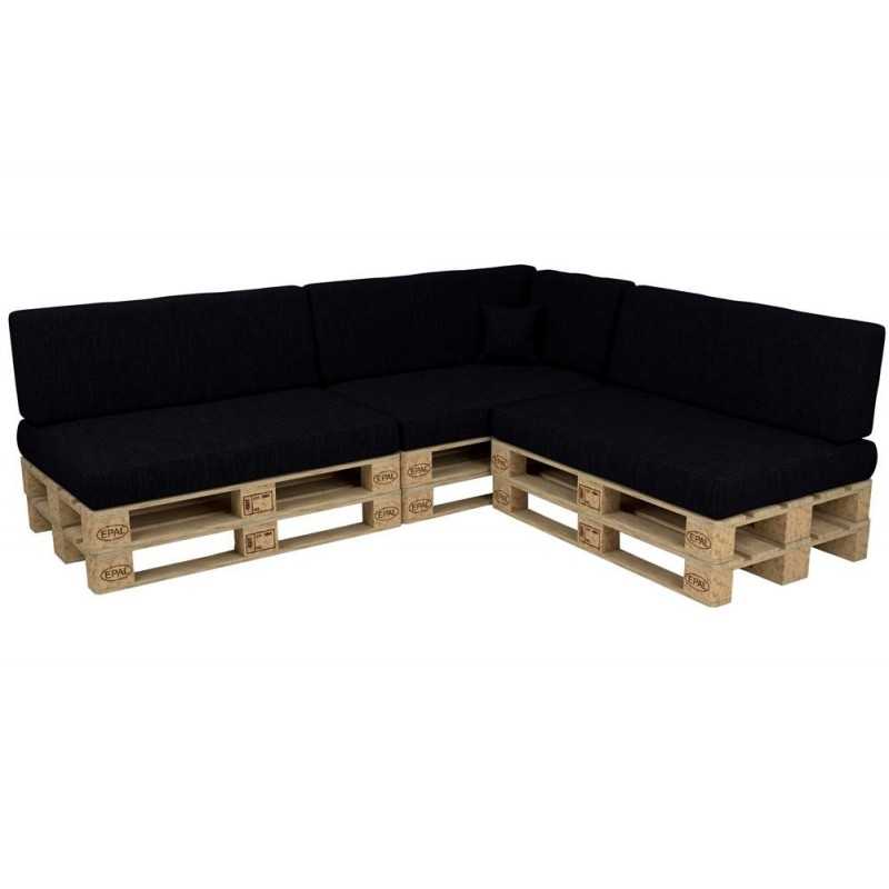 Set de 8 Coussins pour Palettes 120x80 + 120x40 Noir