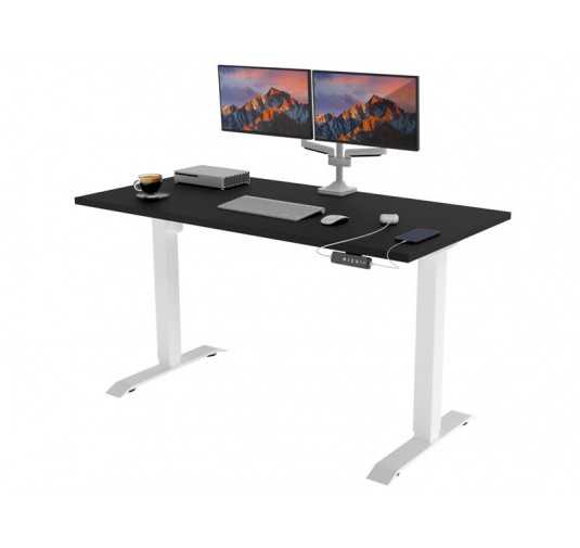 POKAR Bureau avec cadre électrique blanc et plateau Noir 120x60