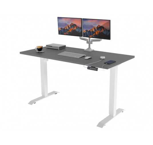 POKAR Bureau avec cadre électrique blanc et plateau Gris 140x80