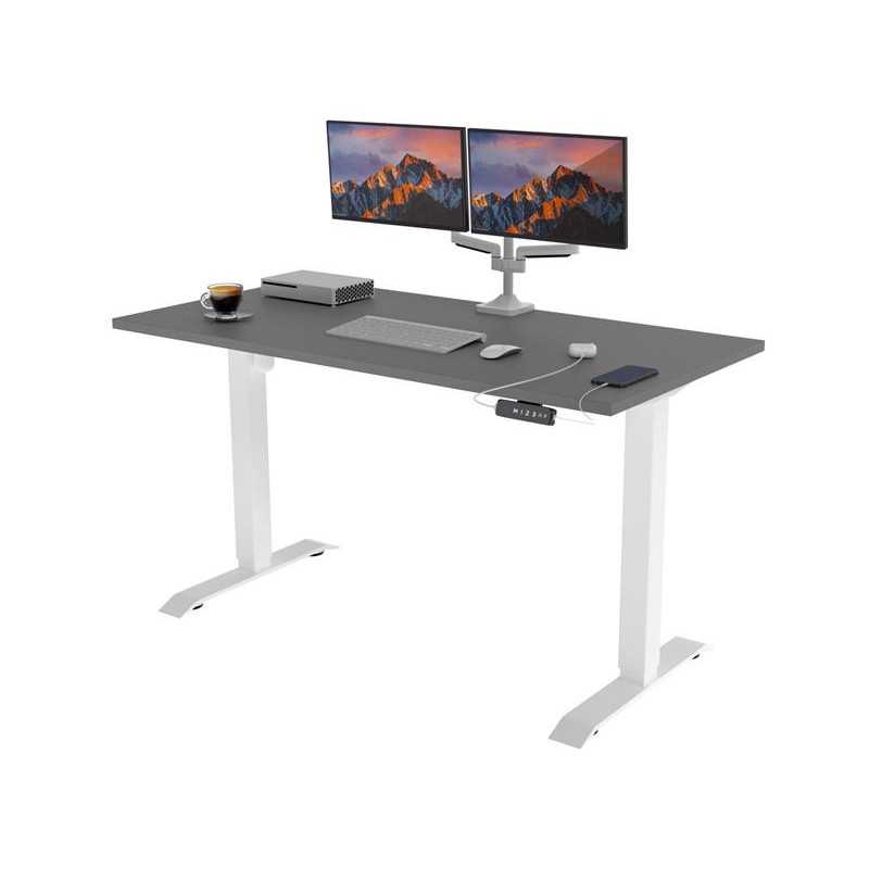 POKAR Bureau avec cadre électrique blanc et plateau Gris 160x80